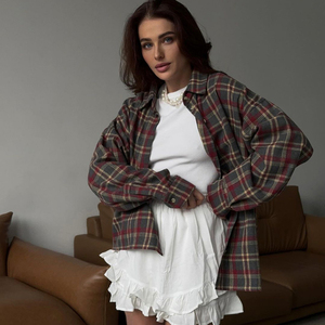 Camicie Vintage Personalizzate all'Ingrosso, <span class=keywords><strong>Camicia</strong></span> <span class=keywords><strong>a</strong></span> <span class=keywords><strong>Quadri</strong></span> da <span class=keywords><strong>Donna</strong></span> in Poliestere e Cotone, Manica Lunga per l'Autunno - Product Image 2