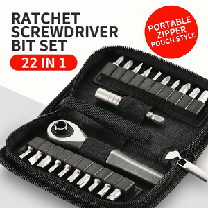 Juego de destornilladores con trinquete, 22 en 1, puntas intercambiables, acabado cromado, kit de herramientas portátil para bricolaje - Product Image 1