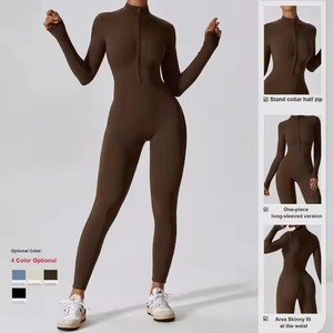 Manches longues musculation Shapewear femmes body demi fermeture éclair Compression Gym Fitness porter femmes Yoga grande taille <span class=keywords><strong>combinaison</strong></span> - Product Image 2