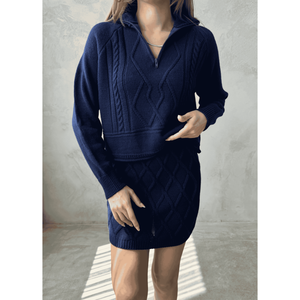Conjunto de Falda y Suéter de Punto Azul Marino con Cierre, Talla S, Estilo Bodycon, Atuendo Moderno para Mujer - Product Image 2