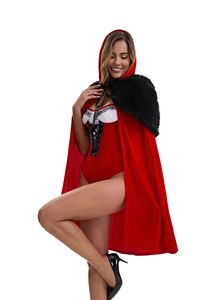 Conjunto de 2 Piezas de Body Navideño Rojo y Negro con Cordones y Capa con Adornos Peludos, Disfraz de Santa Claus para <span class=keywords><strong>Mujer</strong></span> - Product Image 2