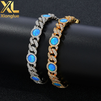 Bracelet Hop Jewelry Iced Out en alliage de cuivre avec zircone cubique bleue de 8 mm, chaîne cubaine, pour unisexe