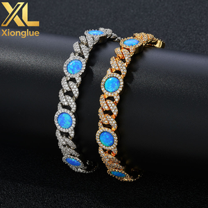 Hop Jewelry <b>Iced</b> <b>Out</b> Blue Cubic Zirconia Cz Gemstone 8MM Cuban <b>Chain</b> Bracelet for Women - Product Image 5