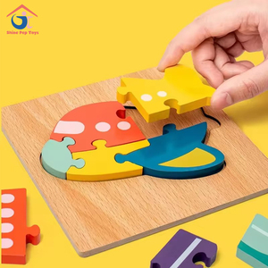 Montessori niños madera Diy 3D dibujos animados Animal rompecabezas tablero educativo temprano geometría pegada rompecabezas juguete para niños niñas - Product Image 5