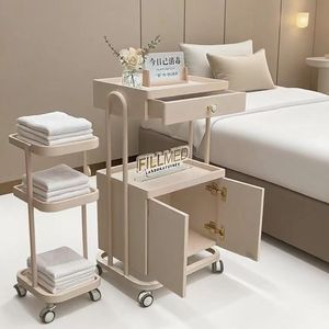 European Style Salon Trolley Rolling Storage Cart with <b>Drawer</b> Cabinet Toe Holders for Beauty <b>Bedding</b> Spa - Product Image 1