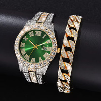 Relojes de Lujo Personalizados al por Mayor, sin Marca, para Hombre y Mujer, con Esferas Grandes y Completamente Adornados con Diamantes, Conjuntos de Regalo con Brazalete