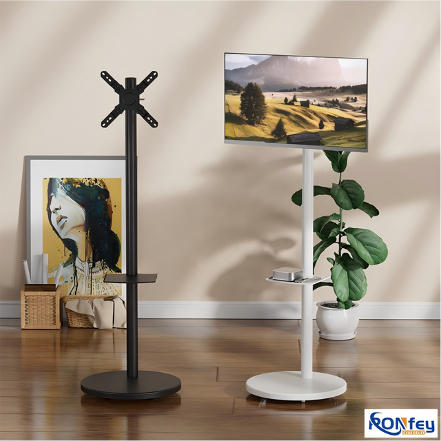 Universal Swivel TV Floor Stand Height Adjustable for 14-43" TVs with Media Shelf