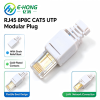 E-Hong RJ45 8P8C CAT5 UTP Modular Plug Strain Relief Boot Konektor PC/PVC Putih Transparan Perunggu Fosfor Berlapis Emas 100Mbps