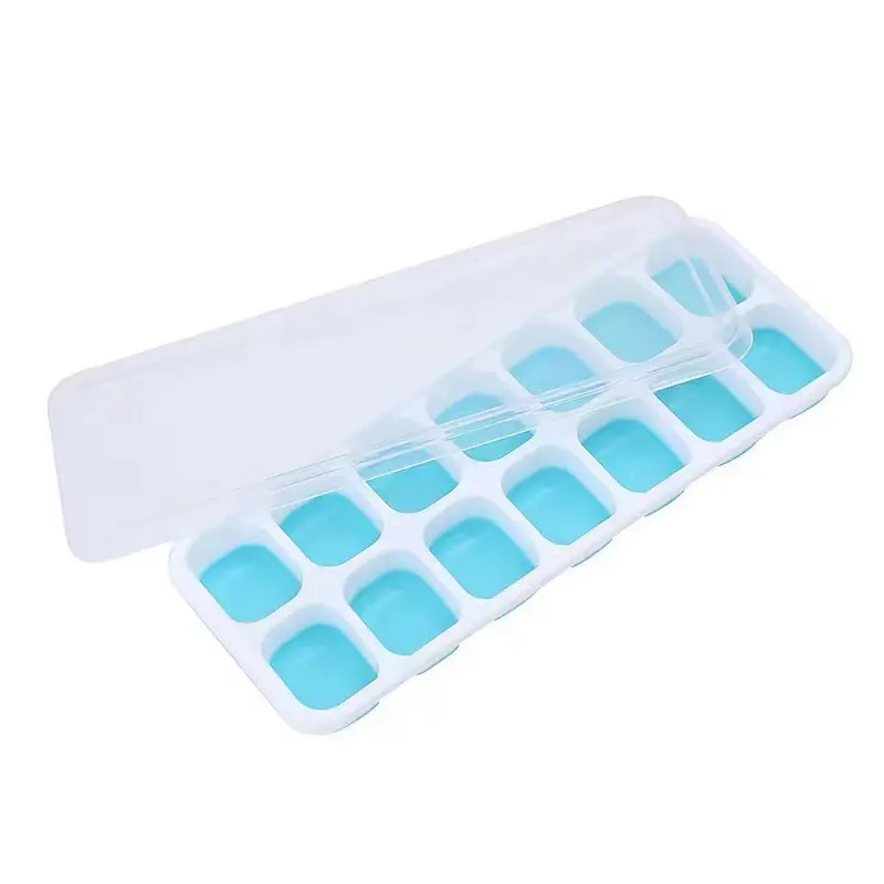 Thực Phẩm Grade 14 Vuông Silicone Ice Cube Khuôn Silicone Báo Chí Loại Ice Cube Khay Với Bìa Hộp Thực Phẩm Ice Cube Khuôn Cho Bé