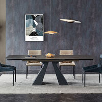 Ensemble de table à manger avec pieds en acier poli et plateau en bois, table à manger rustique