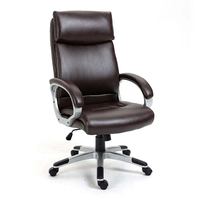 Chaise de bureau Anji moderne, style exécutif, dossier haut, soutien lombaire réglable, pivotante, en PU marron, garantie 3 ans