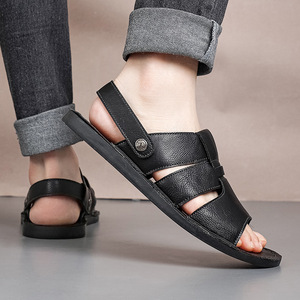 Sandalias de cuero cosidas a mano para hombre, con correa trasera convertible, sandalias casuales antideslizantes para caminatas urbanas y al aire libre. - Product Image 5