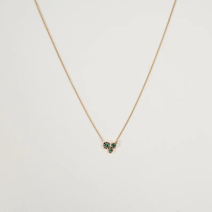 Collier Émeraude Verte Ronde à Trois Pierres, Bijou de Naissance en Or Massif 14K, Pendentif Vert Miniature, Joaillerie Fine de Qualité Supérieure - Product Image 2