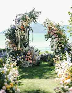 Arco de flores artificiales LANJO para bodas, arco de rosas de seda hecho a mano con soporte para ceremonia de boda - Product Image 4