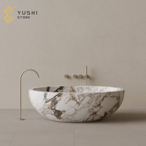 Baignoire de trempage autoportante moderne YUSHI avec égouttoir en marbre naturel de surface en pierre solide pour hôtels et bébés - Product Image 4