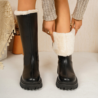 Bottes hautes à plateforme épaisse pour femme, avec revers en fausse fourrure, semelle crantée, bout rond, fermeture éclair, chaussures d'hiver