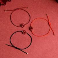 Bracelet trèfle à quatre feuilles en cinnabare, bracelet ajustable en perles et cordon rouge plaqué or 18K pour femmes