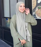 Großhandel Neue Design Baumwolle Leinen Abaya für Muslimische Frauen Offener Ärmel Cardigan Kleid mit Seitentaschen Lang Winter