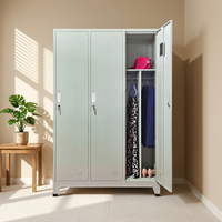 Armoire en acier à 3 portes personnalisable avec structure KD, tringle à vêtements, serrure à clé, casier de gym, armoire de rangement scolaire