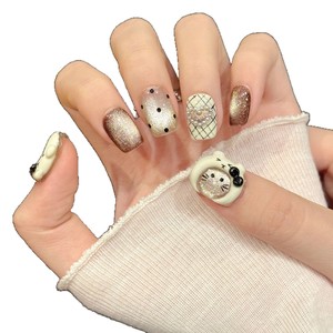 Uñas Postizas de Diseño de Ojo de Gato de Dibujos Animados, Cobertura Completa, Hechas a Mano, Estilo Corto de Alta Gama - Product Image 5