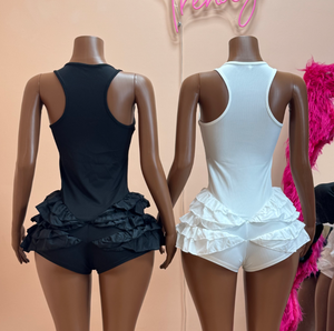 Combinaison courte moulante plissée sans manches unie pour femme avec volants et patchwork tendance - Product Image 2