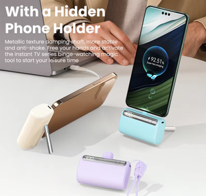 Mini banco de energía portátil de 10000mAh con batería de polímero de litio de carga rápida Interfaz tipo C 2 en 1 Incluye cordón y soporte - Product Image 4