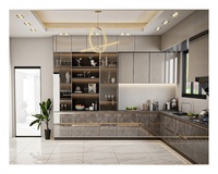 Meubles de cuisine modulaires en panneaux MDF gris brillant et meubles de salon