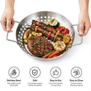 Ustensiles de barbecue pour la cuisine en plein air, plaque de cuisson réutilisable antiadhésive, plaque de cuisson ronde en fer - Product Image 3