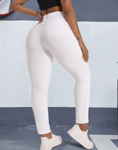 Stock prêt/OEM jean skinny blanc grande taille (US18-28) haut extensible fermeture éclair taille moyenne crayon <span class=keywords><strong>pantalon</strong></span> décontracté coupe ajustée pour les femmes rondes - Product Image 3