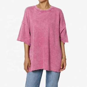 Camiseta extragrande vintage con lavado ácido de 280gsm de talla grande personalizada para mujer, camiseta informal holgada con cuello redondo para verano - Product Image 1