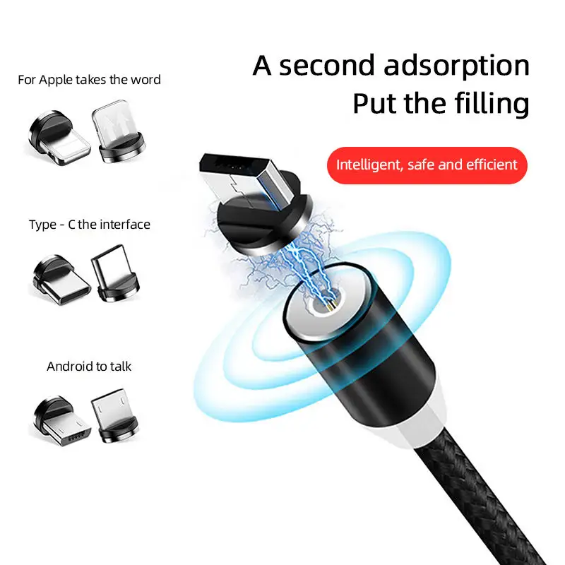 Focuses OEM Factory Price Magnet Phone Cable Micro Type-c Usb Charger Led Magnetic Usb Data Cable 3 In 1 3a Magnetic Usb Cable