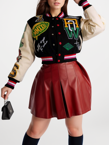 Haut court de baseball à la mode personnalisée, <span class=keywords><strong>veste</strong></span> ample et décontractée pour femmes, <span class=keywords><strong>veste</strong></span> Letterman en polyester avec écusson pour femmes - Product Image 3