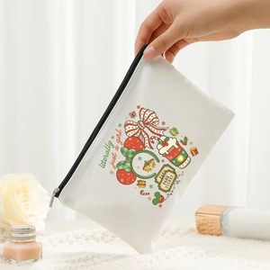 Pochette cosmétique en toile à imprimé oreilles de souris et nœud coquette de Noël, trousse de maquillage et étui à crayons multifonctionnel avec fermeture éclair, cadeau de Noël - Product Image 2