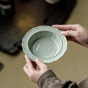 Guanlan Ceramic <b>Tea</b> <b>Tray</b> Handmade Lotus Scroll Design For <b>Tea</b> And Snack Serving Dehua Origin - Product Image 1