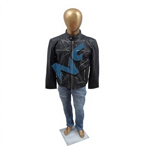 Nabtay Sports Men's Genuine Cowhide <b>Leather</b> <b>Jacket</b> Black Stand Collar Slim Fit Four-Pocket <b>Winter</b> Zipper - Product Image 1