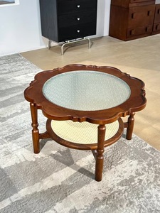 Traditional Wood Coffee <b>Table</b> with Tempered Glass Top and <b>Storage</b> Shelf for Living Room Furniture - Product Image 1