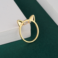 Bague chat plaquée or 18 carats avec zircon, vente en gros, mode, mignonne, tendance pour femmes, dorée, nouveau design 2021, 1 pièce/sac OPP