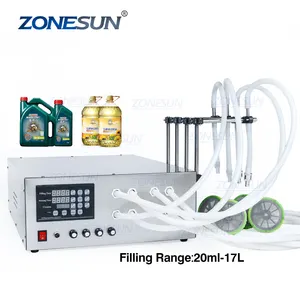 ZONESUN-ZS-GFK17B4 17L, 4 cabezales, lubricante líquido pequeño, máquina de llenado de botellas de aceite de oliva