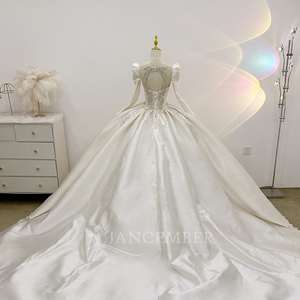 Vestido de Novia de Satén, Vestido de Boda de Lujo con Mangas Largas, Cuello Cuadrado, Vestidos de Novia Personalizados Lsjj50 Jancember - Product Image 3