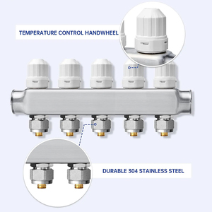 Colector ABST PEX de 9 vías, kit de colector de calor de suelo de acero inoxidable con adaptadores de 1/2 "incluidos para calefacción de suelo radiante hidrónico - Product Image 4