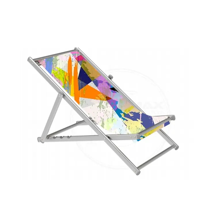 Açık eğlence özel LOGO taşınabilir katlanır alüminyum çerçeve plaj şezlong Sling sandalye