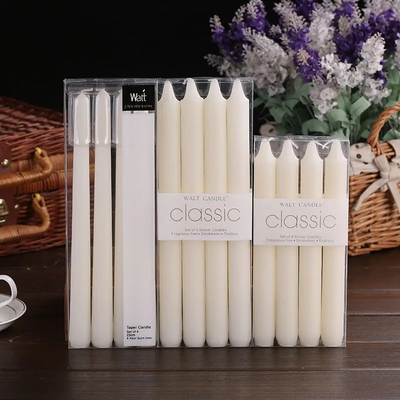 Classic/European rod wax romantic wedding decoration avorio white burning candle cone white long rod candle paraffina