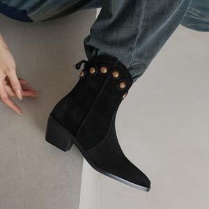 Bottes d'hiver pour femmes, style bare boots, respirantes, à enfiler, avec tige en cuir de vachette et semelle intérieure en EVA, pour l'automne/hiver - Product Image 4