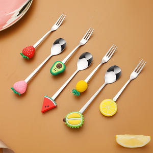 Tenedor creativo con mango de fruta para niños, cuchara de acero inoxidable con dibujos animados, para postre y café - Product Image 2