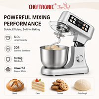Robot pâtissier Cheftronic SM-B08P à écran tactile, bol en acier inoxydable 304 de 6 L, programmes automatiques, balance intégrée, mélangeur électrique pour pâte