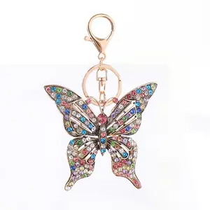 Popular New Designed Custom Luxury Gift Colorful Rhinestone Butterfly Charms Women Keychain