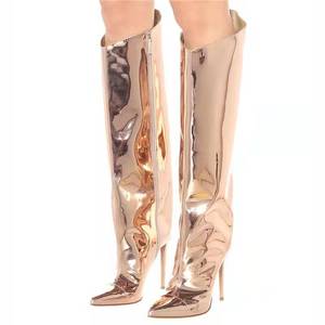 Bottines à talons aiguilles à bout pointu pour femmes, chaussures en cuir verni, nouvelle mode élégante et sexy, bottes hautes pour femmes 2024 - Product Image 2