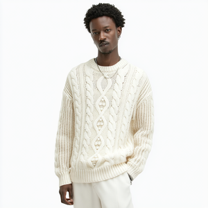 A/W 2026 Suéter de punto de cable <span class=keywords><strong>Aran</strong></span> grueso clásico para hombre al por mayor en <span class=keywords><strong>lana</strong></span> <span class=keywords><strong>merino</strong></span> 100% - Product Image 4