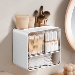 Wall Mounted Cosmetic Storage Box White Transparent Rectangular Durable For <b>Bathroom</b> <b>Shelf</b> - Product Image 1