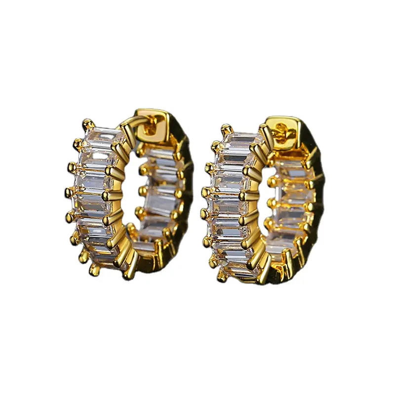 Wholesale Fine Jewelry Earrings 5A Cubic Zirconia Silver White Gold Plated Hoop Earrings for women